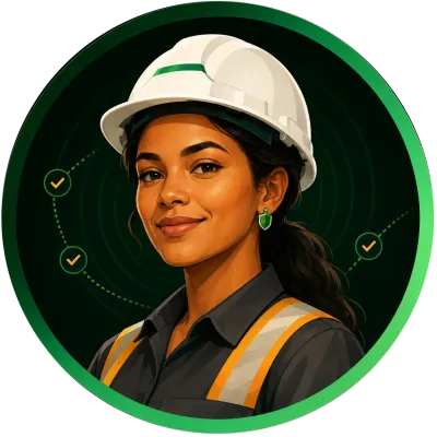 IRIS, assistente do HSEye, de capacete branco e colete refletivo